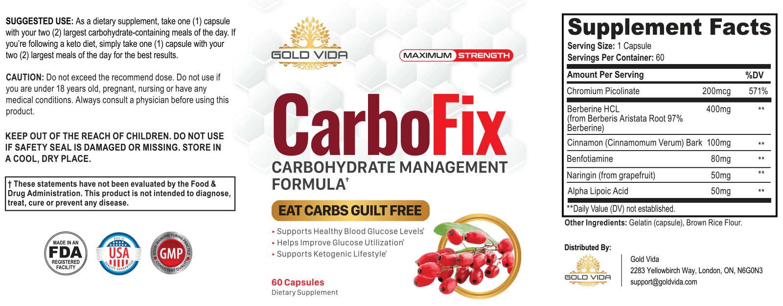 CarboFix Nutrition Label